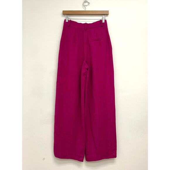 COS Relaxed Linen-Blend Wide-Leg Trousers Bright Pink Barbie Work Career Size 2 - Picture 3 of 11
